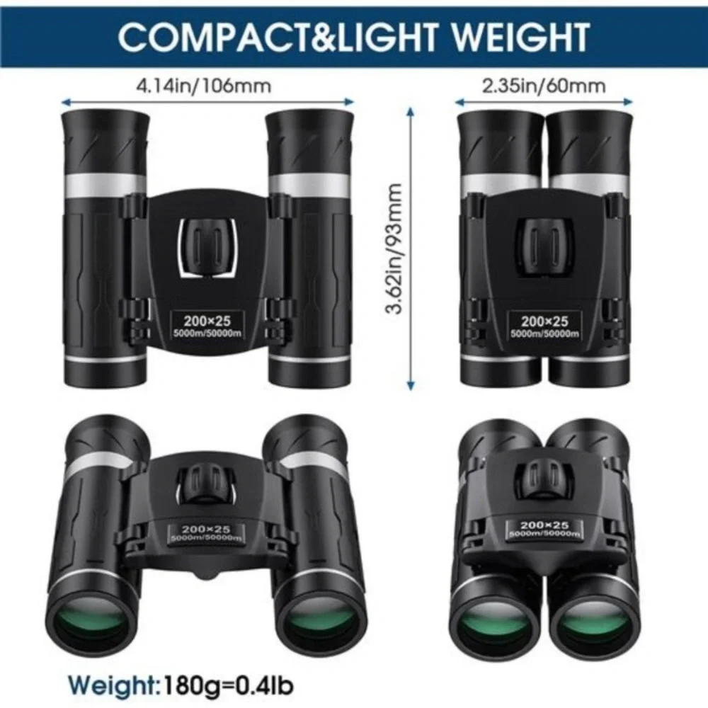 200x25 Compact Binoculars for Adults and Kids, High Powered Mini Pocket